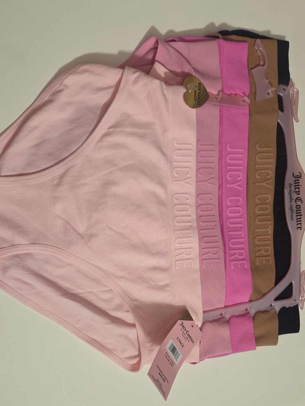 Juicy Couture Girls' Briefs Pack in Light Pink, Hot Pink, Brown, Black